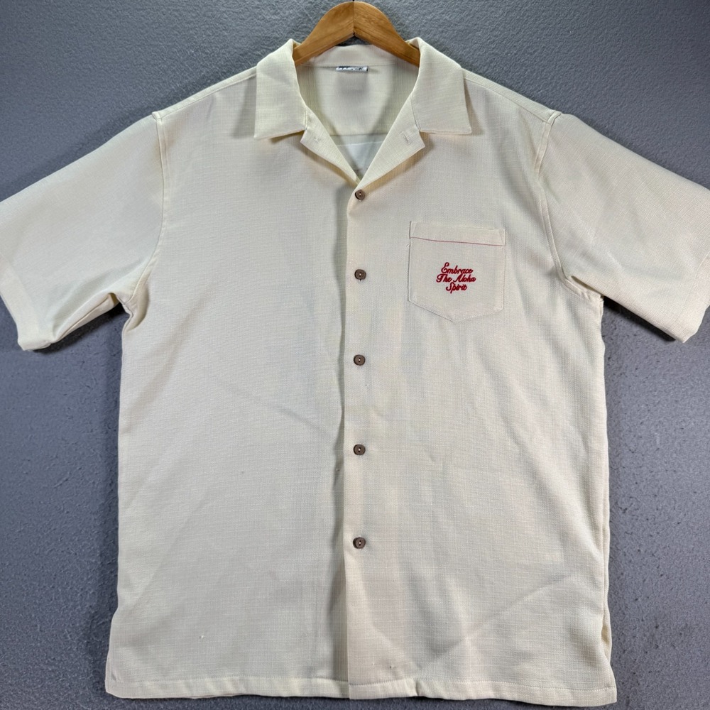 Retro Maden Clothing Hawaiian Shirt Mens XL Beige Embroider Island Vacation